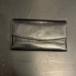 Rolfs Black Genuine Leather Clutch Wallet Vintage Kiss Lock Coin Purse Snap